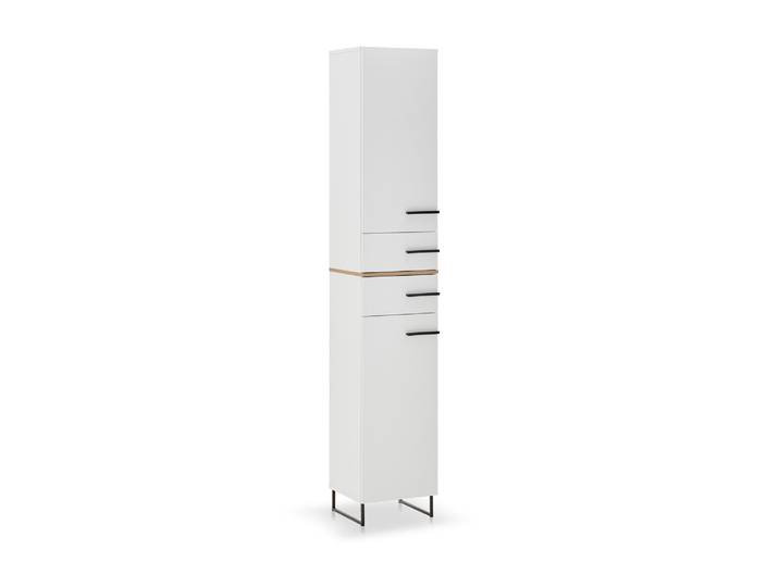PIDERO Hochschrank, Material Dekorspanplatte, weiss / eichefarbig
