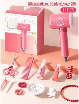Playful Picks Kids Haircut Kit Set With Hair Dryer, Scissors, And Pretend Play Accessories, Educational Toy For Girls Birthday Gifts 11pcs Hair Dryer Kit