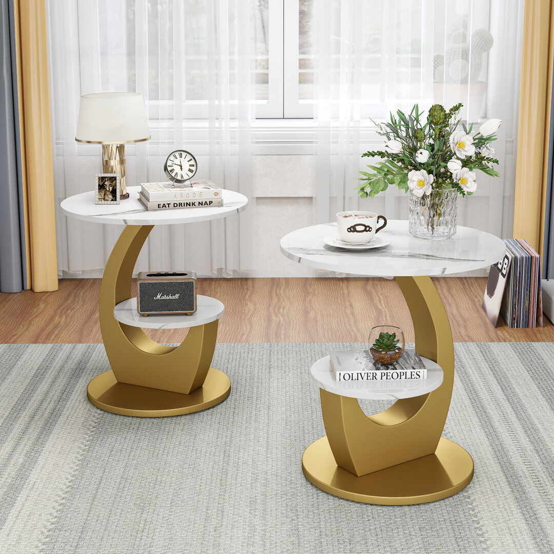 O&K FURNITURE Side Table with Storage Gold 54cm H X 50cm W X 50cm D