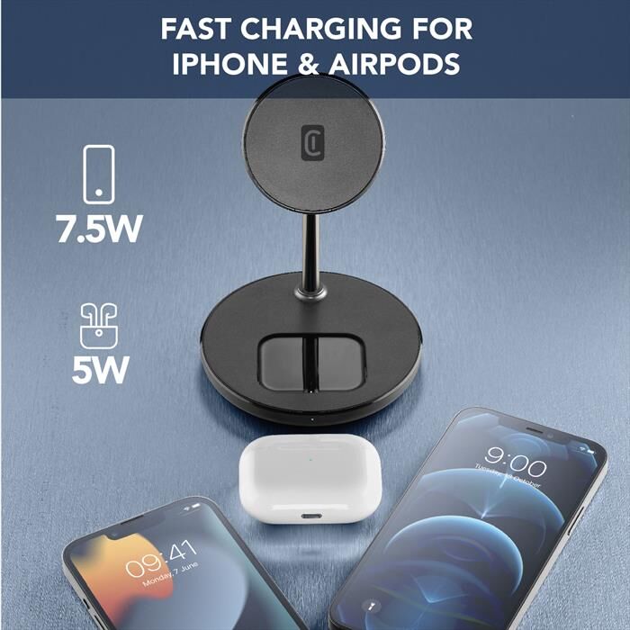 Cellular Line Supporto Tavolo Ricarica Wireless Magsf2in1wirk-nero