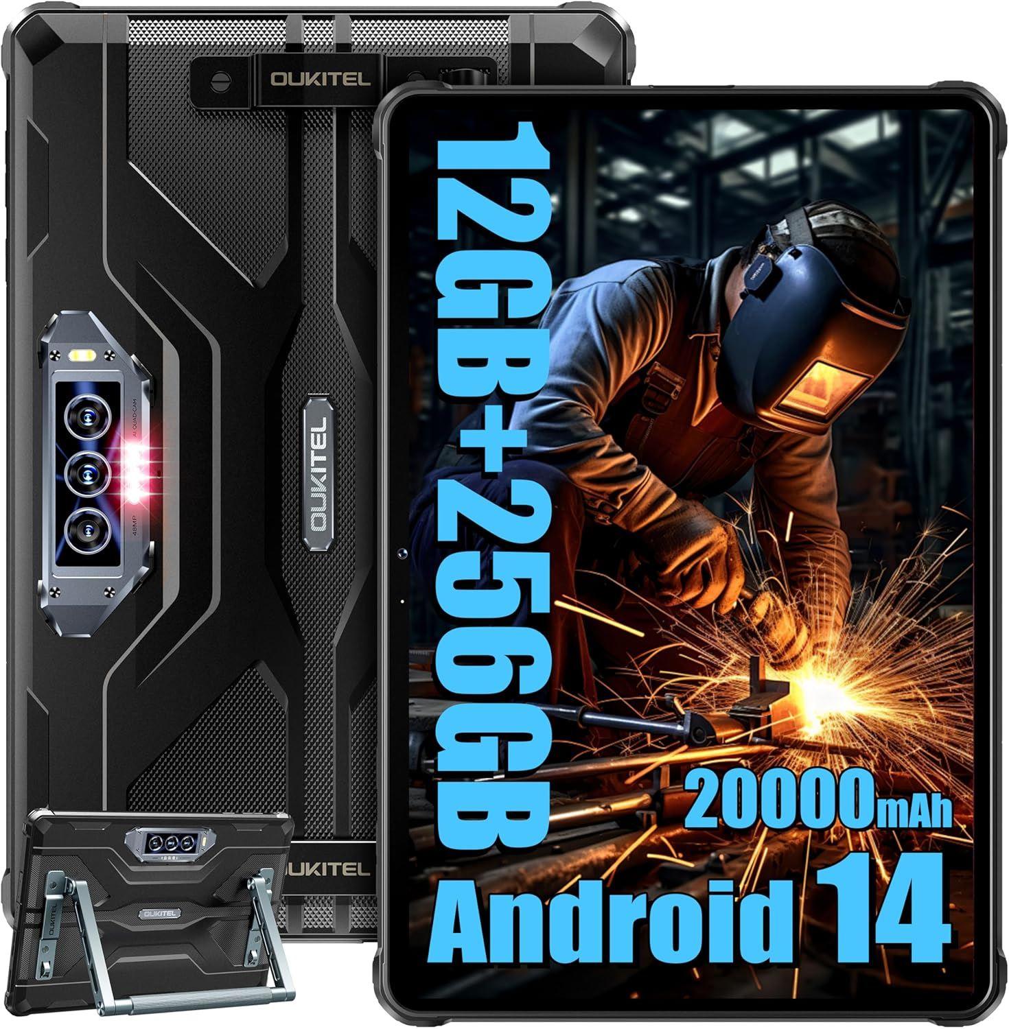 OUKITEL RT8 Outdoor Tablet 11 Zoll - 12GB+256GB Helio G99 - 20000mAh 48MP+32MP Baustellen Tablet PC Android 14 IP68/IP69K GPS - Schwarz