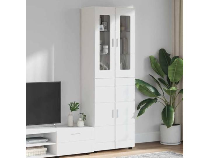 HKQWPBF Highboard Florin 60 x 35 x 182 cm Weiß Holzwerkstoff Standschrank Rechteckige Form, matte Oberfläche, geräumige Fächer, vielseitig nutzbar, pflegeleicht