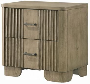 Benjara Leky Nightstand, 2 Reeded Drawers, Rounded Corners, Antique Oak Brown