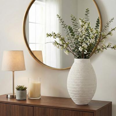 Sagebrook Home Decorative Vase - White Ceramic Textured Oval Design, 17 in.