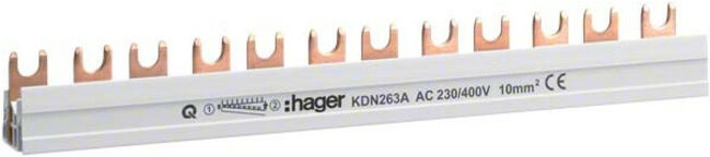 Hager Barrette de phase 2P, 10qmm, 12mod, fourche KDN263A (KDN263A)