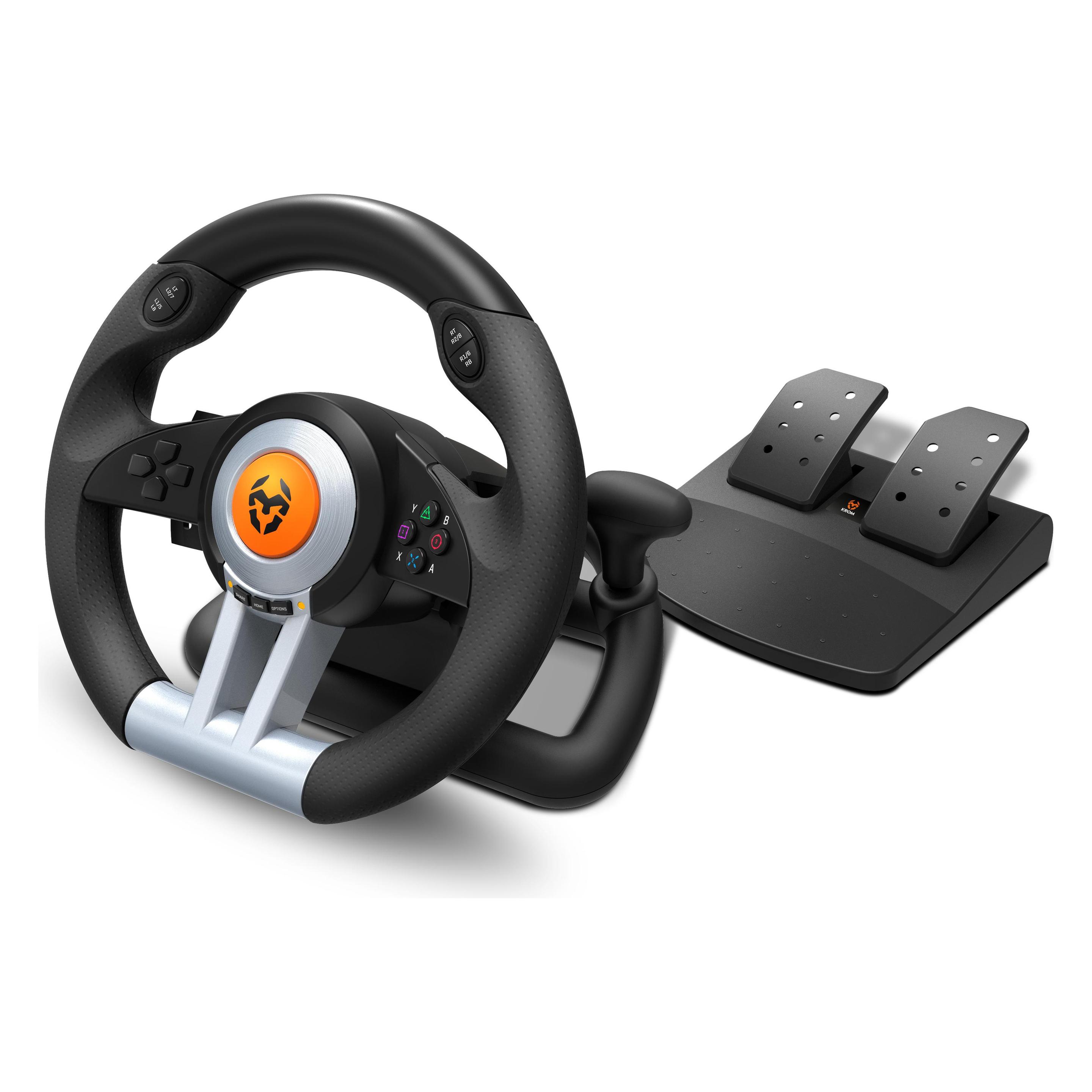 Krom K-Wheel Schwarz USB Lenkrad + Pedale Analog / Digital PlayStation 4 (Playstation Classic, PS3, PS4, Xbox One S) (NXKROMKWHL)