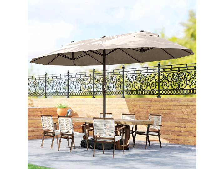 Outsunny Parasol Double 4,6x2,7m Toile 180g/m² Kaki