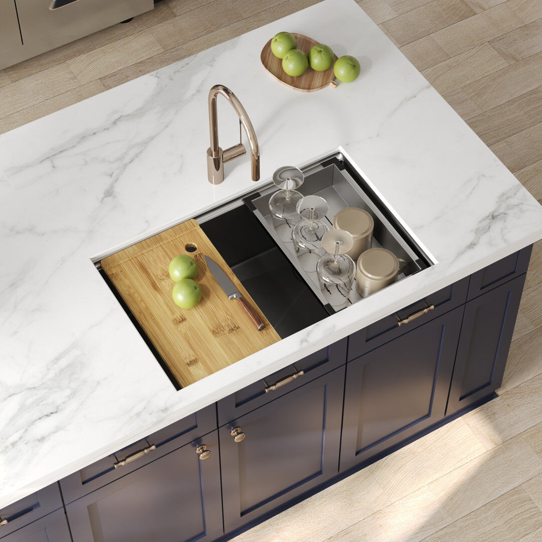 DeerValley 760 x 480 x 250mm Undermount Kitchen Sink, Stainless Steel Workstation Single Bowl Sink with Accessories Silver 760mm L