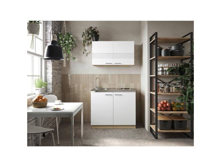 Respekta Miniküche Merle, Weiß, Eiche, Glas, 100 cm, in den Filialen individuell planbar, Zusatzausstattung erhältlich, Küchen, Miniküchen