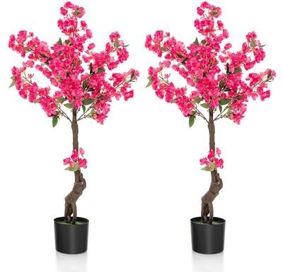 2 Pack Indoor Artificial Plum Blossom Tree w/ 92 Flowers & Trunk - Red