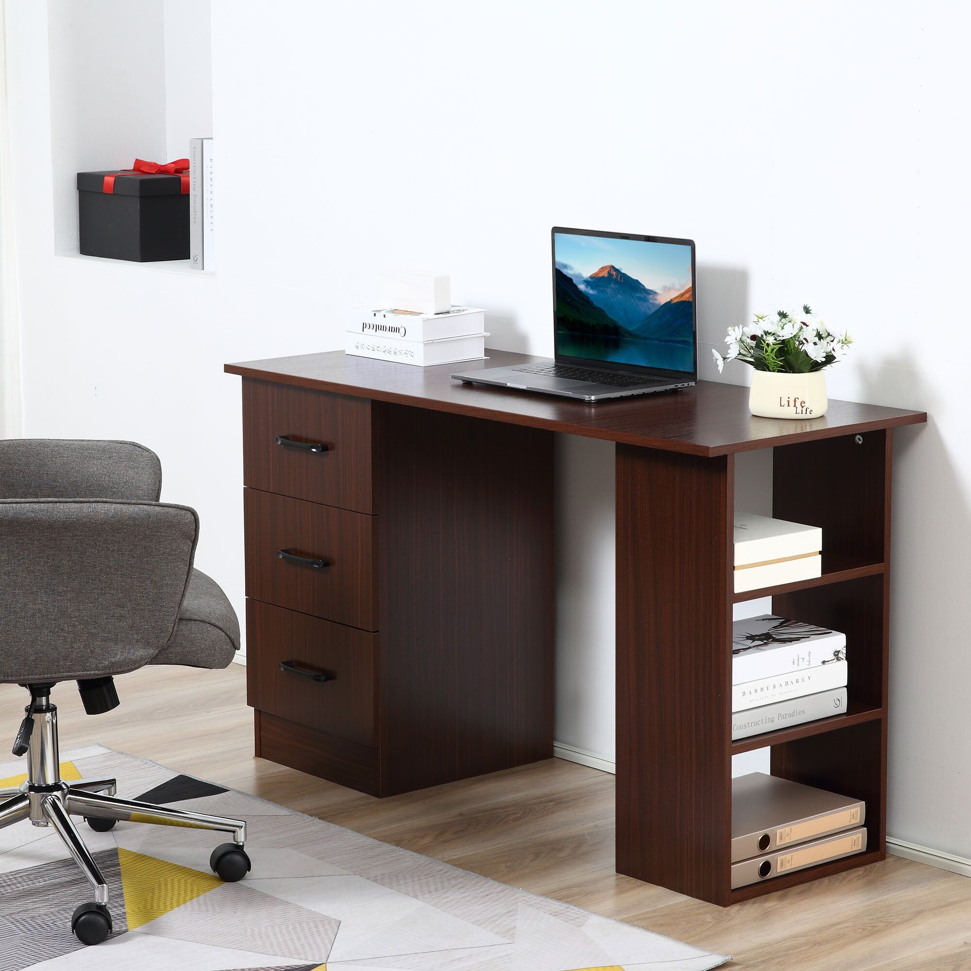 giordanoshop Scrivania Ufficio 3 Cassetti 3 Ripiani 120x49x72 cm in Legno Noce...
