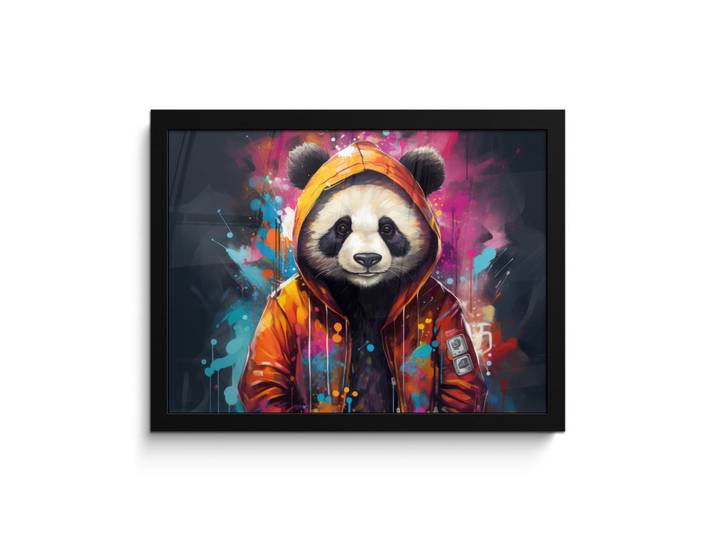 MuchoWow Poster MIT Rahmengerahmtes Bild - Panda - Jacke - Graffiti - Orange - 40x30 cm, Papier, Rechteckig, 40x30 cm, gerahmt, Bilder & Rahmen, Bilder