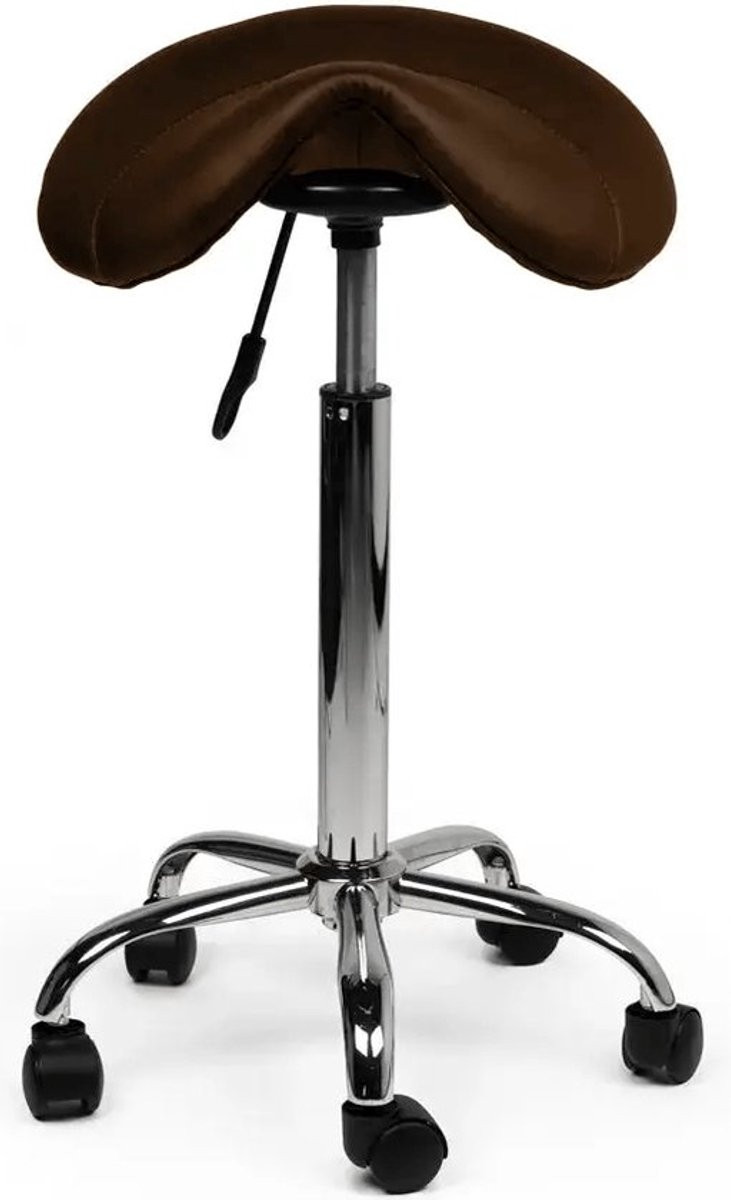 Ergonomische zadelkruk bruin met zwenkwielen