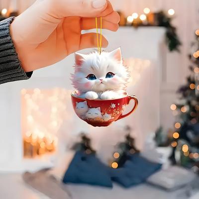 PRiME Tree Hanging Ornaments Cartoon, Christmas Tree Pendant Flat Acrylic, New Year Christmas Gifts, Holiday Home Decor kitten2