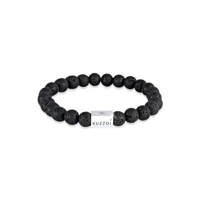 Armkette KUZZOI "Armband Herren Lava Edelstein Bead Rechteck 925 Silber" Gr. 190, schwarz, Armbänder, Herren, Silber 925 (Sterlingsilber), Armkette