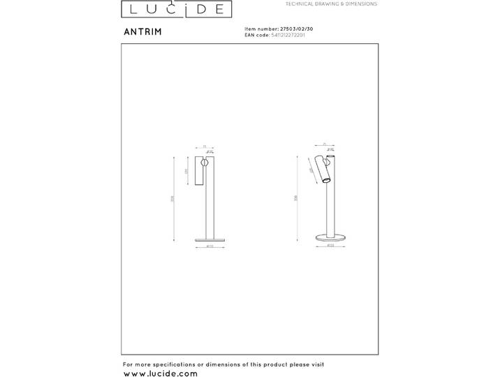 LUCIDE ANTRIM - wiederaufladbare Schreibtischlampe Innen/Außen - Akku/Batterie - LED Dim. - 1x2,2W 2700K - IP54 - Mit kabelloser Ladestation - Schwarz