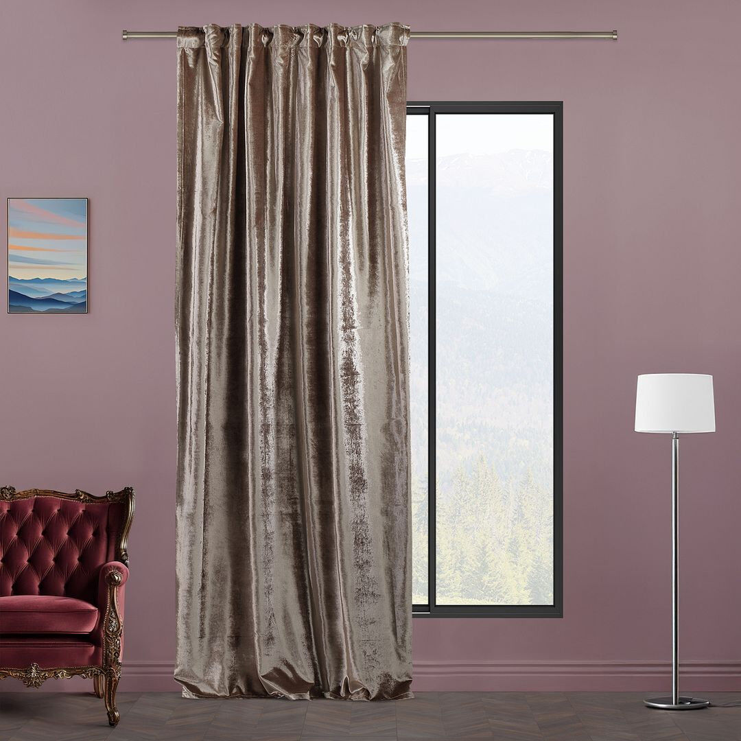 Lilijan Home & Curtain Extra Long & Extra Wide Shiny Velvet Curtain Panel (customized) Stonewall 280cm Width x 175cm Drop