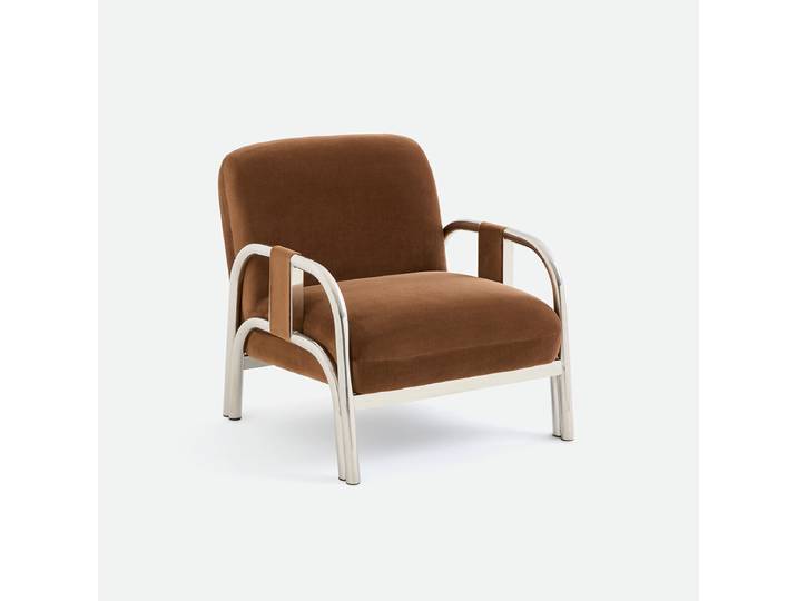 LA REDOUTE Fauteuil lounge, en velours et métal acier chromé, VINDY Marron,Chrome