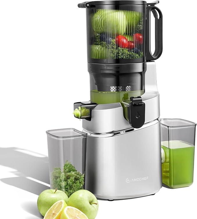250W Automatischer All-In-One Entsafter, 145MM Öffnung und 1,8L entsafter für Gemüse und Obst, Kaltpresse Slow Juicer mit Dreifachem Filter - Silber