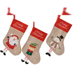 Christmas Decorations 1 Weihnachtsstrumpf 26x41cm mit Weihnachtsmotiv sortiert zum Aufhängen & Befüllen Nikolausstiefel Weihnachtsdeko Beige Rot