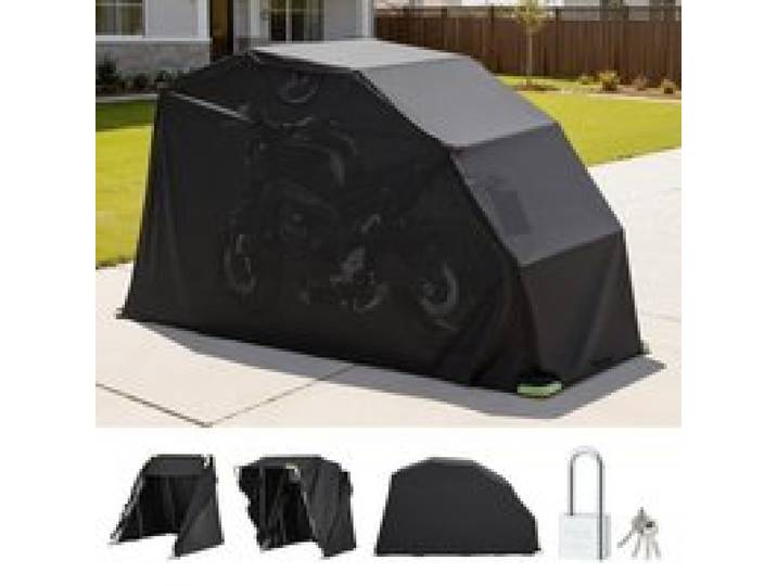 VEVOR Abri Moto 346x137,5x190 cm Garage Moto Tissu Oxford 600D Tente Garage Rabattable Abri de Rangement Extérieur Toutes Saisons Housse à Revêtement PVC avec Serrure, Fenêtres de Ventilation, Noir
