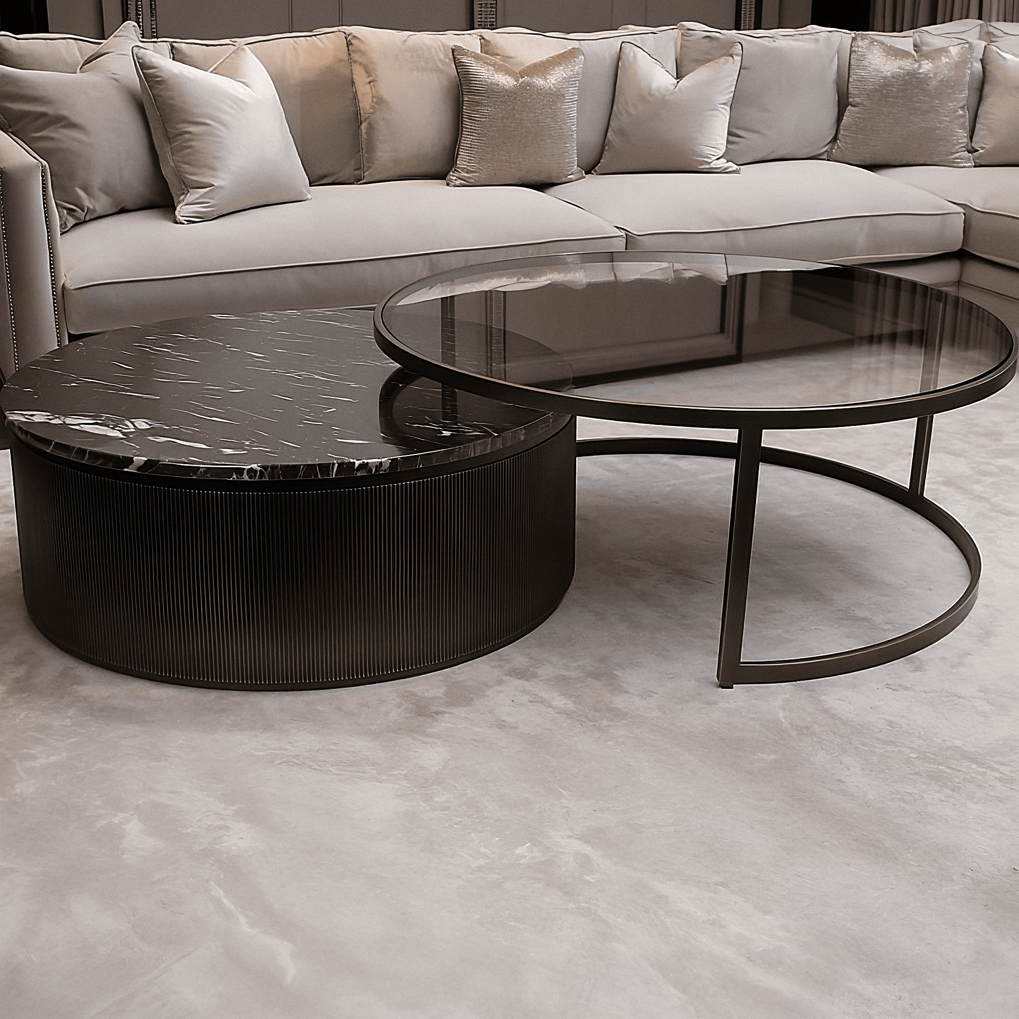 Sovana Deep Bronze Nesting Coffee Tables with Marble and Glass Top