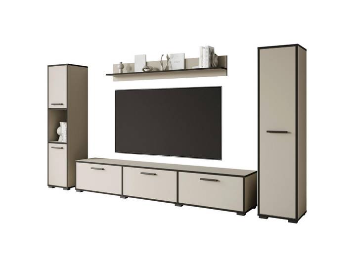 P & B Wohnwand, Graphitfarben, Kaschmir, Kunststoff, 4-teilig, 5,5,13 Fächer, 240x130x31 cm, Fsc, stehend, hängend, Wohnzimmer, Wohnwand, Komplette Wohnwand