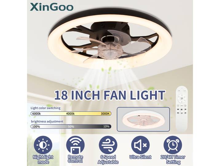 Ventilateur de plafond intelligent XINGOO Nordic avec lumière, télécommande, décoration de chambre, ventilateur de ventilation, lumière, pales invisibles
