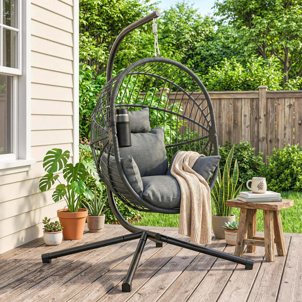 Outsunny Fauteuil suspendu intérieur/extérieur tissu gris Gris 115x188x106cm