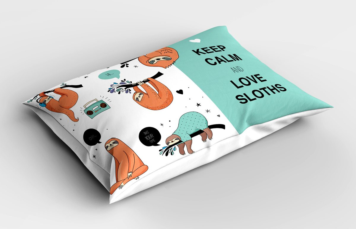 ABAKUHAUS Dier Kussensloop Sleepy Bear Tribe met Cartoon Print, Zalm Zeeschuim, 65 x 50 cm