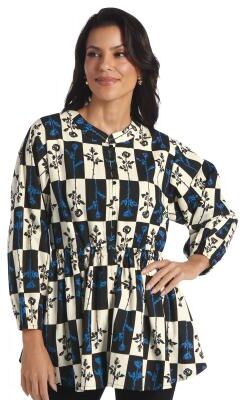 Masseys Tuscany Woven Tunic Casual in Rose Checkerboard, Size 1X, Cotton