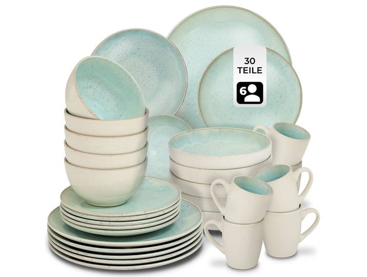 Geschirrset Mare aus Steingut, für 6 Personen - 30-tlg., Mint