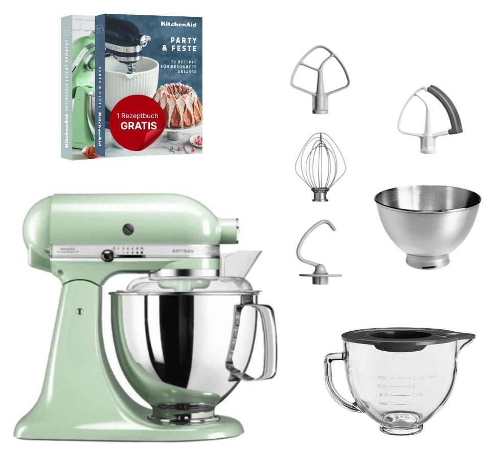 KitchenAid 4,8 L 5KSM175 Artisan Küchenmaschine Glasset mit Glasschüssel Pistazie