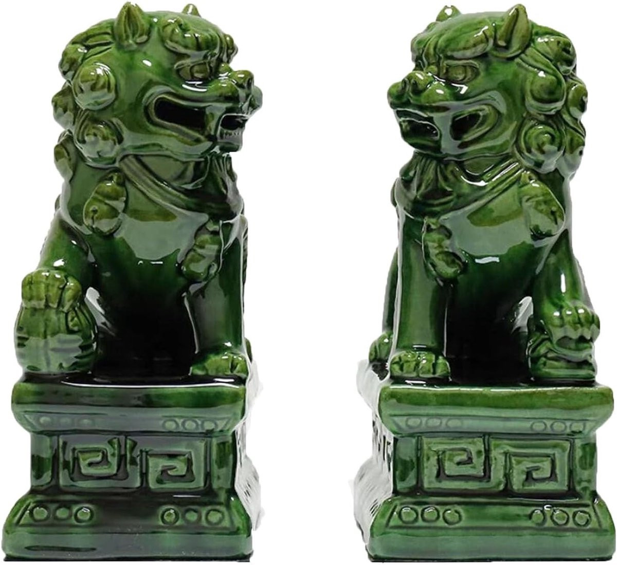 Keramisch Kunstbeeld Beschermleeuw - Traditioneel Chinees Feng Shui Decor - B/D/H: 19 x 13 x 8 cm