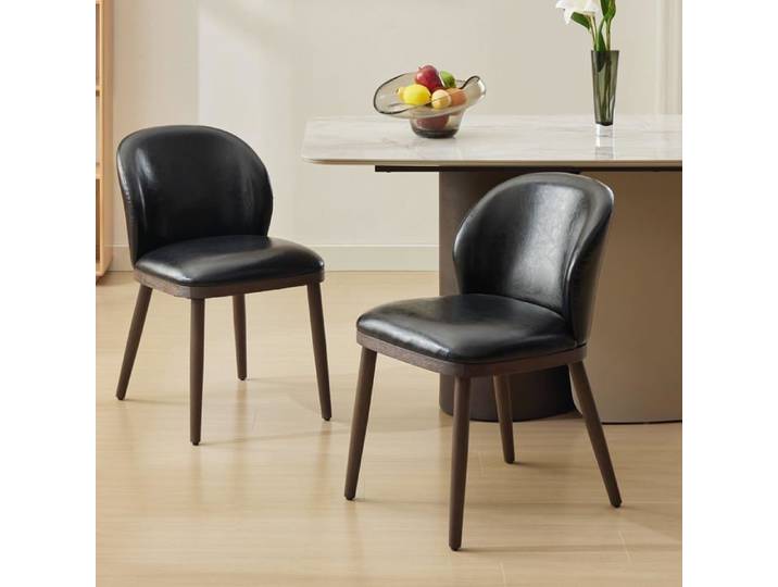 Chaises modernes - LUNSY - Lot de 2 chaises - Dimensions 48x62x78 cm - Noir - Matériau PU - Dossier incurvé ergonomique