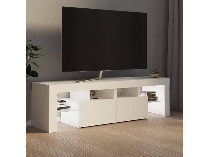 Meuble TV avec lumières LED Support de Télévision Meuble TV Bas avec LED Blanc 140x35x40 cm[911]