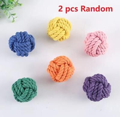 Uplift Essentials Cotton Rope Ball Dog Chew Toy Bite Resistant Teeth Cleaning Puppy Training Ball 2pcs Random Color