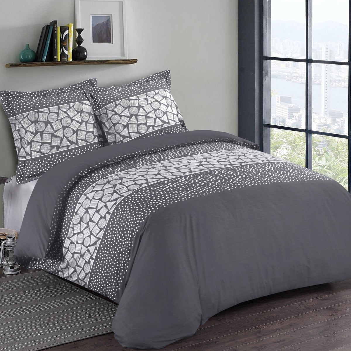 VISION Arthur Dekbedovertrekset - 100% katoen - Kingsize - 260 x 240 cm - Grijs en wit