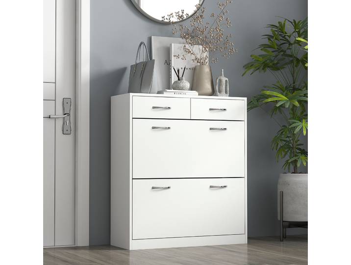 HOMCOM Meuble Chaussures 2 Portes Étagère Alu