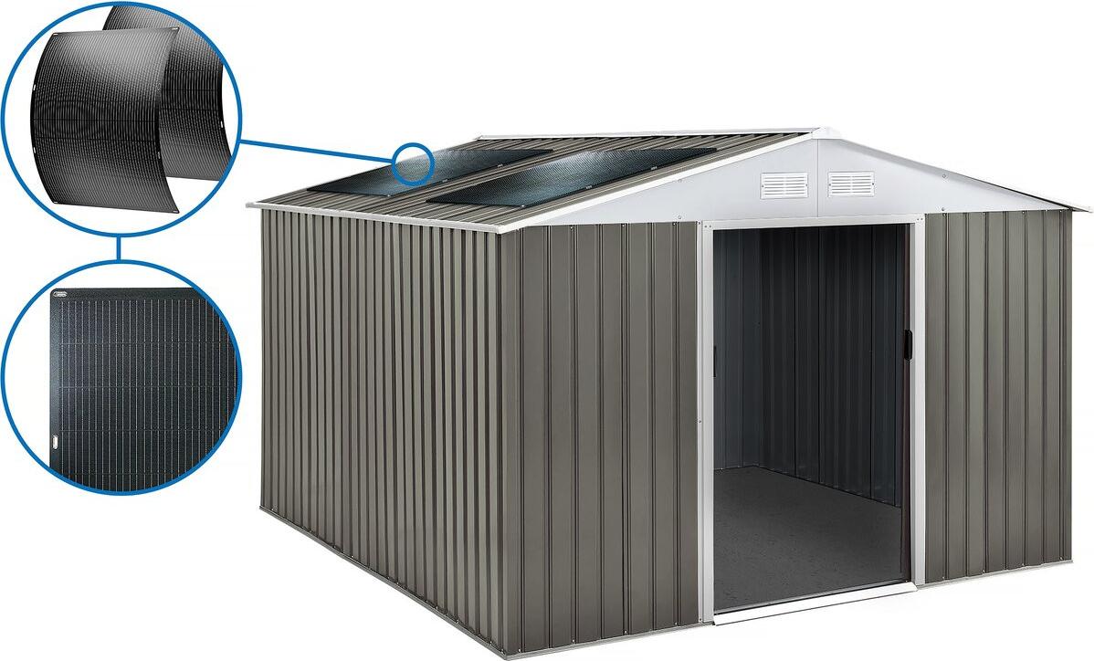 Gerätehaus aus Metall "Dallas" - 12,99 m² mit Solarpaneelen - Taupe