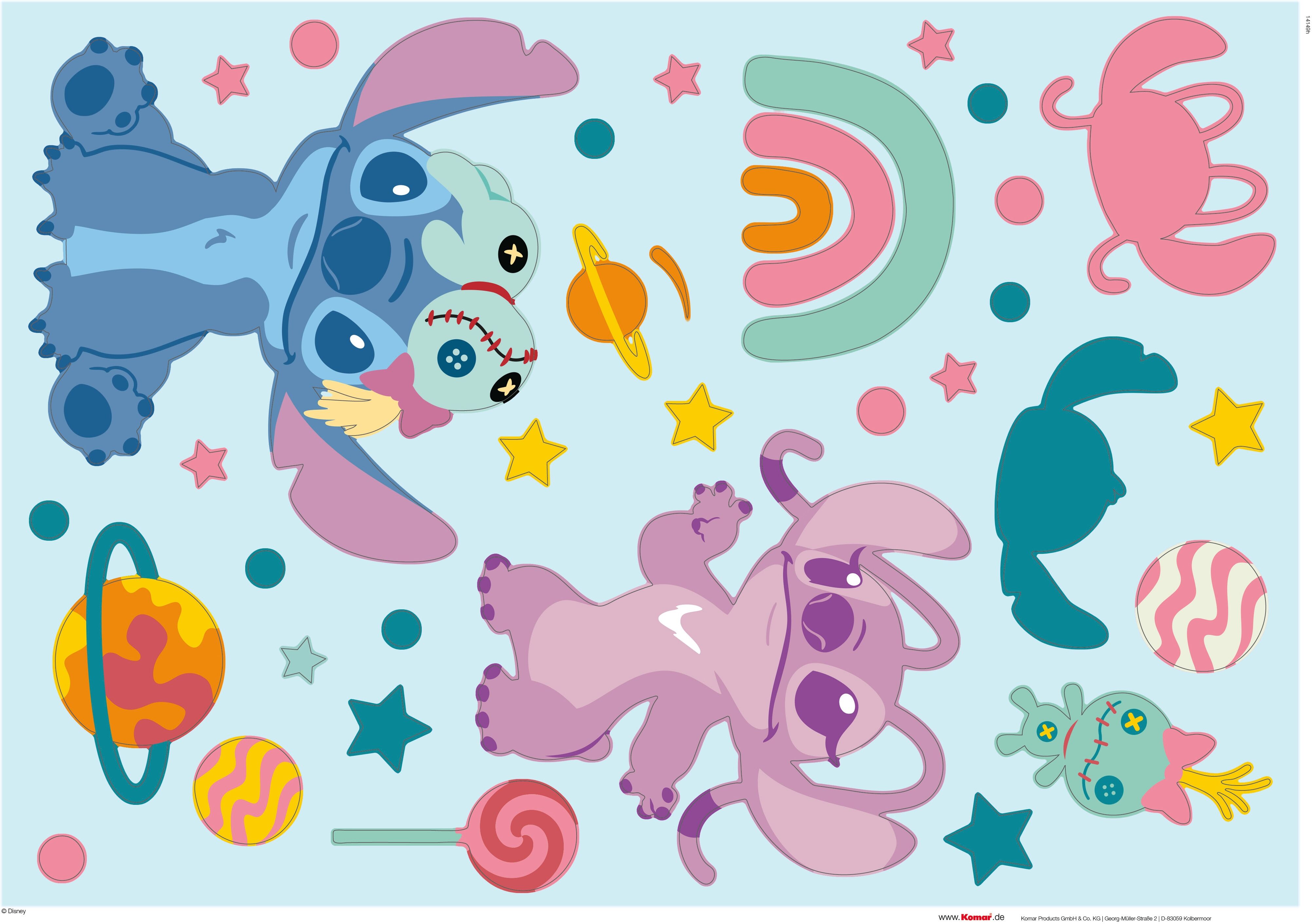 Wandtattoo KOMAR "Stitch World - Größe 50 x 70 cm", bunt, Disney, Folie, Wandtattoos, Wandtattoo, selbstklebend, Wandsticker, Kinderzimmer