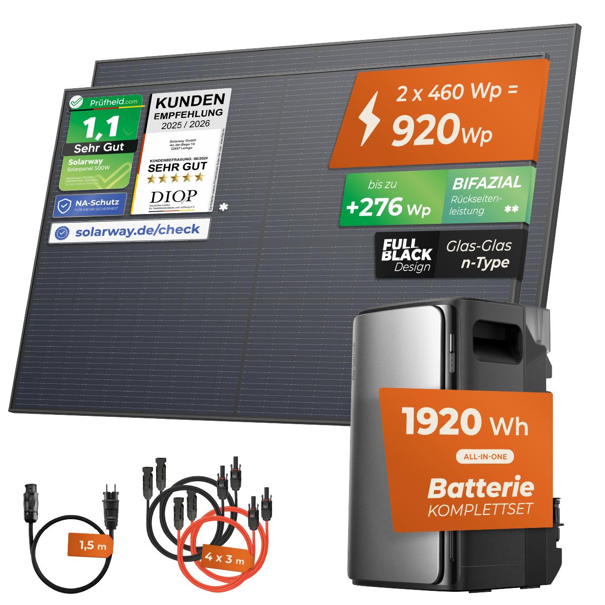 SOLARWAY Balkonkraftwerk 920 Watt Max | EcoFlow STREAM Max 1920 Wh Batterie