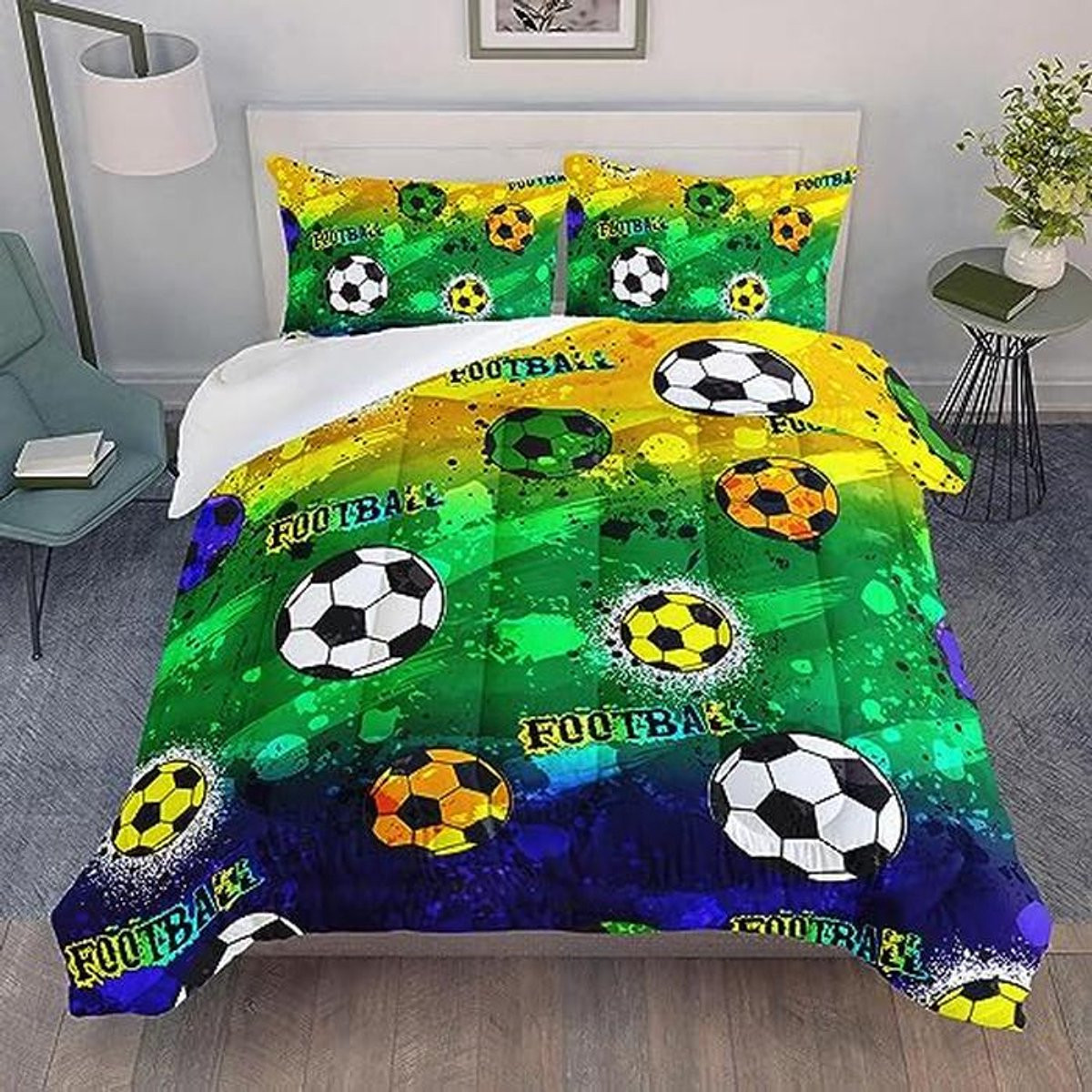 Voetbal Dekbed Set voor Kinderen – Kleurrijke Beddengoed Set met 3D Voetbalontwerp