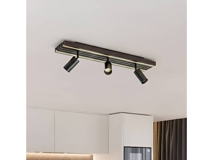 Lucande LED-Deckenstrahler Tiron, 3-flg., 70 cm, Eiche Tiron Lucande, dimmbar, Holz dunkel, für Wohn- / Esszimmer, Holz, Modern