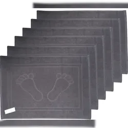 6er Pg.  Frottier Duschvorleger, Badematte, Frottee, 50 x 70 cm, grau, Füße, uni einfarbig, Badvorleger, 100% Baumwolle