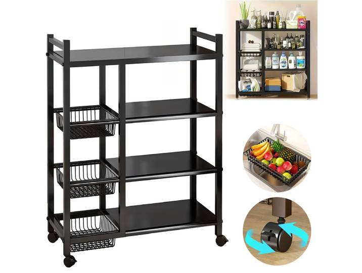 Support de rangement à plusieurs niveaux, étagère à roulettes, support de rangement de cuisine domestique, poêle à micro-ondes, étagère de cuisine, organisateur ménager