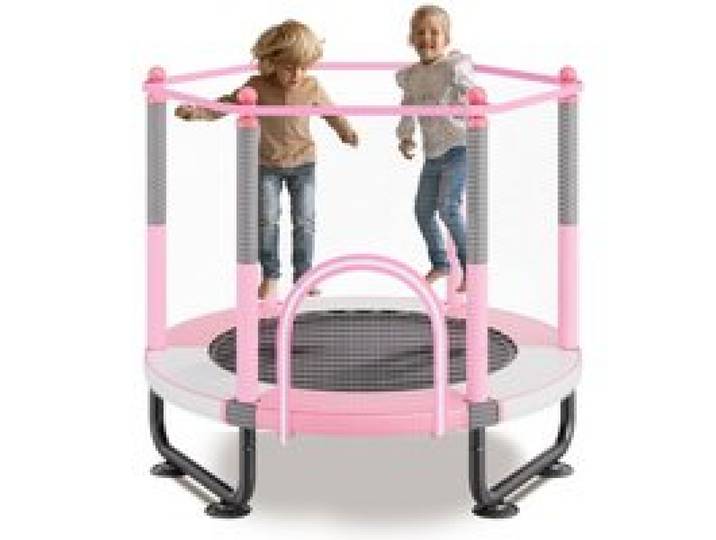 VEVOR Kindertrampolin Outdoor-Trampolin Mini Freizeittrampolin 1545 mm für Kleinkinder mit Sicherheitsnetz & Basketballkorb, Geburtstagsgeschenk Weihnachtsspielzeug für Kinder ab 3 Jahren Rosa
