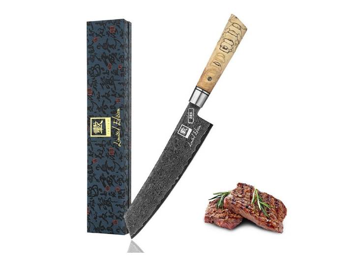 ZAYIKO Universalküchenmesser Limited Edition Damast Chefmesser Küchenmesser 21 cm Klinge, Damaststahl mit Titaniumbeschichtung