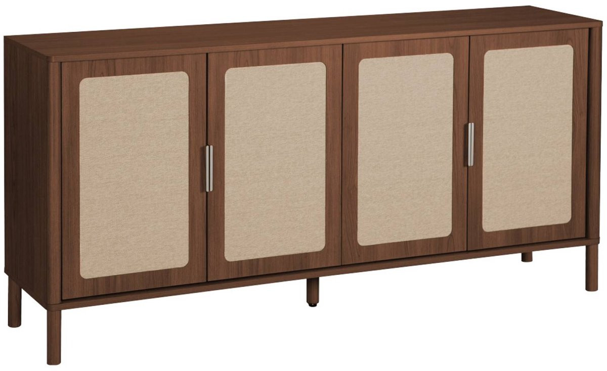 Sweek Etta Vintage dressoir met 4 deuren, houtdecor en rietwerk, 160 cm