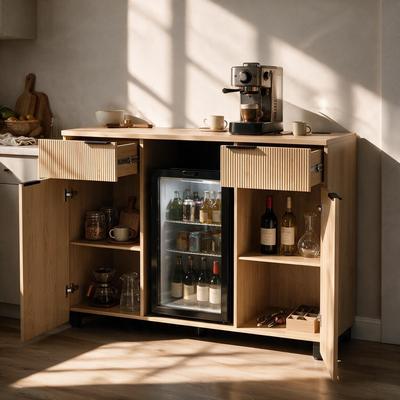FUFU&GAGA Fluted Mini Fridge Sideboard Buffet Table Cabinet with Power Outlet UL Certified & Adjustable Feet